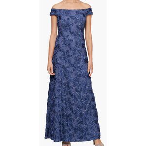 NWT Alex Evenings Blue Sequin Formal Dress Size 6 Floor Length Prom Bridesmaid